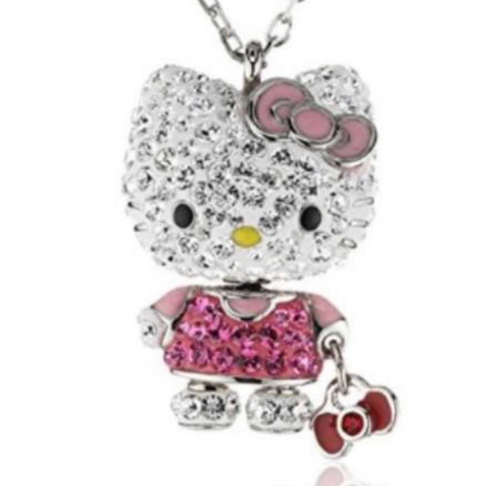 SWAROVSKI HELLO KITTY Sanrio Silver Necklace with CZ diamonds and enamel NEW